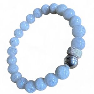 White Mountain Jade 8mm Stretch Bracelet w/ Sterling Silver Spacers